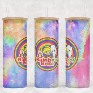 Rainbow Brite with Twink and Starlite Watercolor Frosted Glass Tumbler 20oz